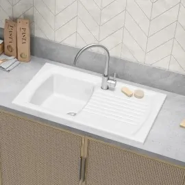 Sanindusa Lusitano white ceramic single bowl  kitchen sink (860mm x 500mm)(Right Hand Drainer)