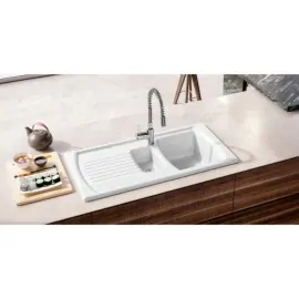 Sanindusa Lusitano white ceramic 1.5 bowl kitchen sink (1000mm x 500mm)(Left Hand Drainer)