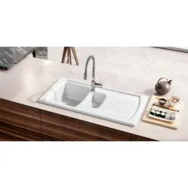 Sanindusa Lusitano white ceramic 1.5 bowl kitchen sink (1000mm x 500mm)(Right Hand Drainer)